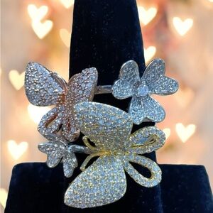 Butterfly and Flower Ring in sterling silver & cubic zirconia